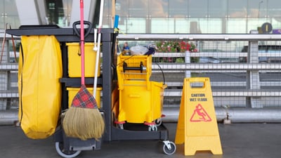 Photo of Janitorial Cart and Tools for cleaning commercial offices and buildings